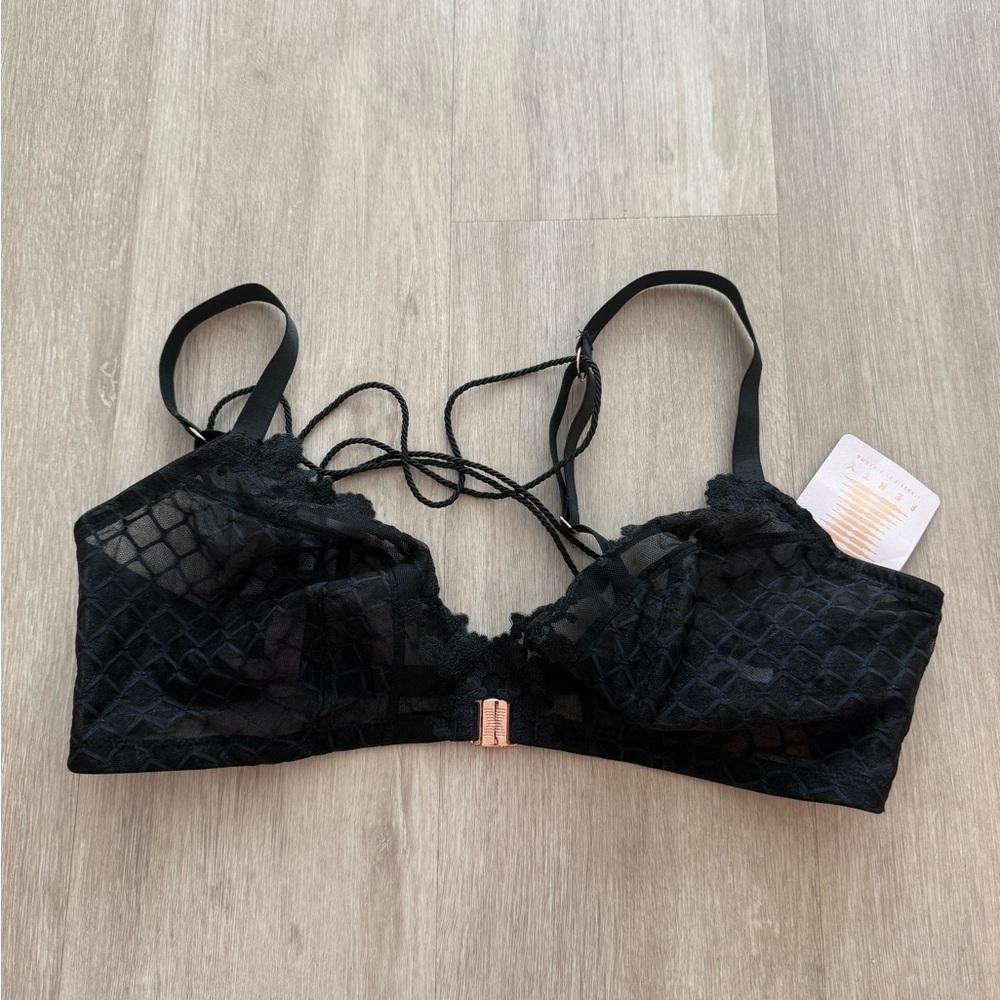 New Savage x Fenty Black Lace Bra Top, Baroque Bondage Top